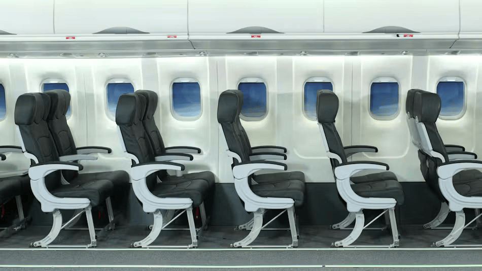 A side view of multiple rows of seats on an airplaneA side view of multiple rows of seats on an airplane